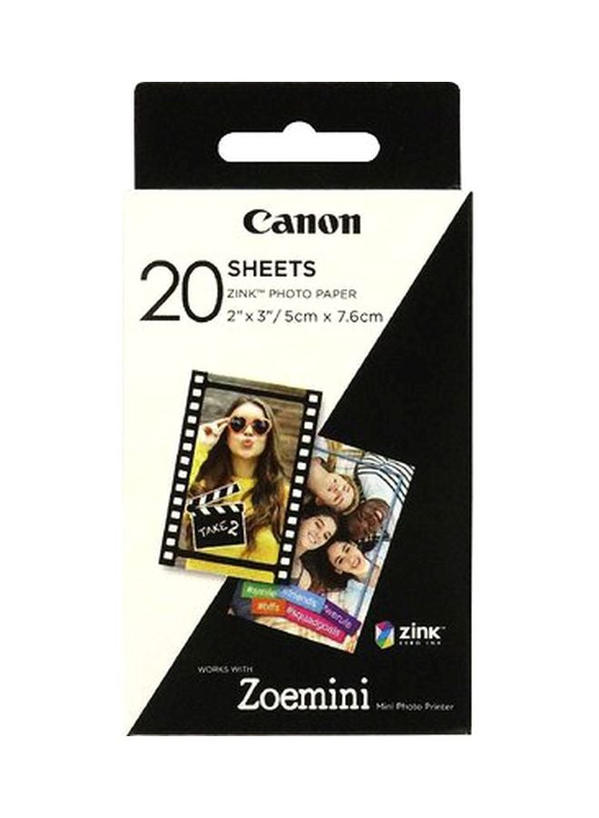20-Piece Zoemini Zink Sticky-Backed Photo Paper Black