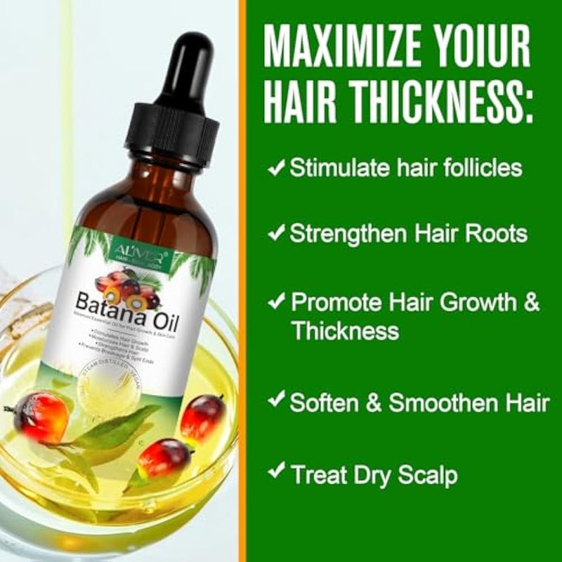 ALIVER Hair Growth Oil - 100% Natural Cold Pressed Batana Oil, Improves Shine, Fights Hair Loss & Repairs Damage - 2.02 Fl Oz - Image 3