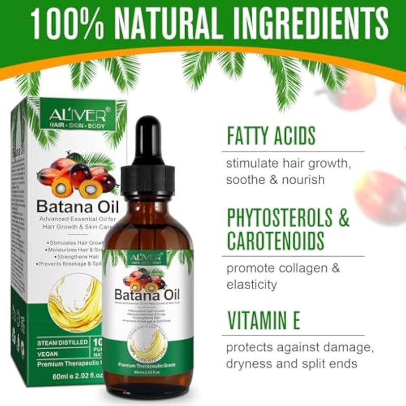 ALIVER Hair Growth Oil - 100% Natural Cold Pressed Batana Oil, Improves Shine, Fights Hair Loss & Repairs Damage - 2.02 Fl Oz - Image 2