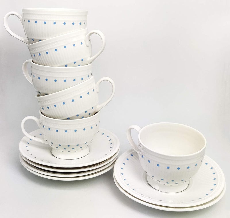 Dandy lines England by DATA طقم شاي دندي لاينز من البورسلين العظمي بتصميم نقاط زرقاء - عبوة من 18 قطعة - Image 3