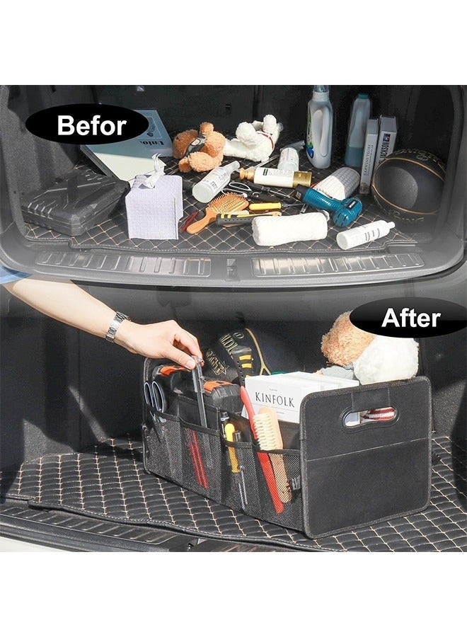 Bukela Car Trunk Organizer Storage for SUV Car Organizers Accessories Adjustable Straps with 8 Pockets Collapsible 66L Oxford Trunk Organizer for Women/Men Black - Image 2