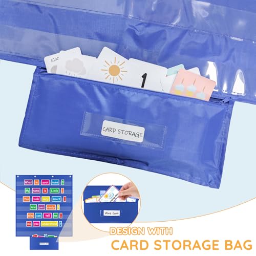 ALSLEA Standard Pocket Chart for Classroom with Zipper Storage Bag 28"x28" Wall Hanging File Display Pocket Chart with 7 Sentence Strips Holder Teacher Essential (Blue) - Image 3