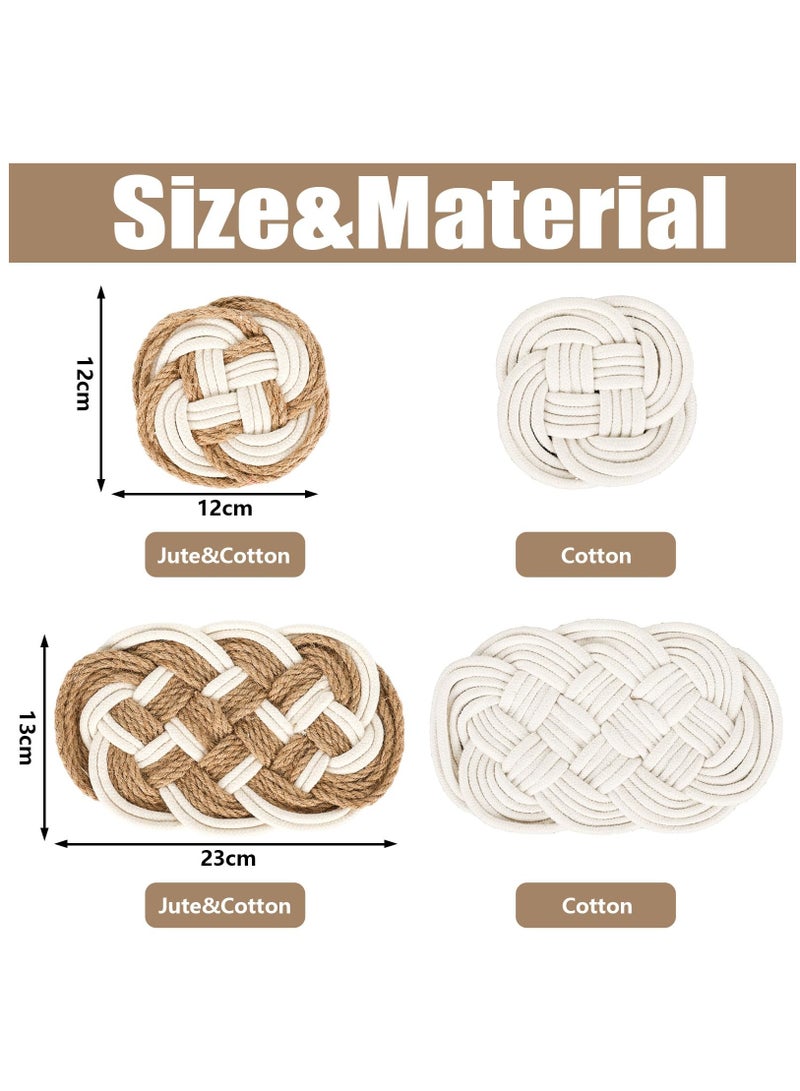 Excefore Woven Cotton Thread Jute Coaster, 4 Pack Weave Rope Cup Mat Pad Handmade Drink Coaster For Holiday Daily Home Kitchen Office Housewarming Party Table Decor - Image 2