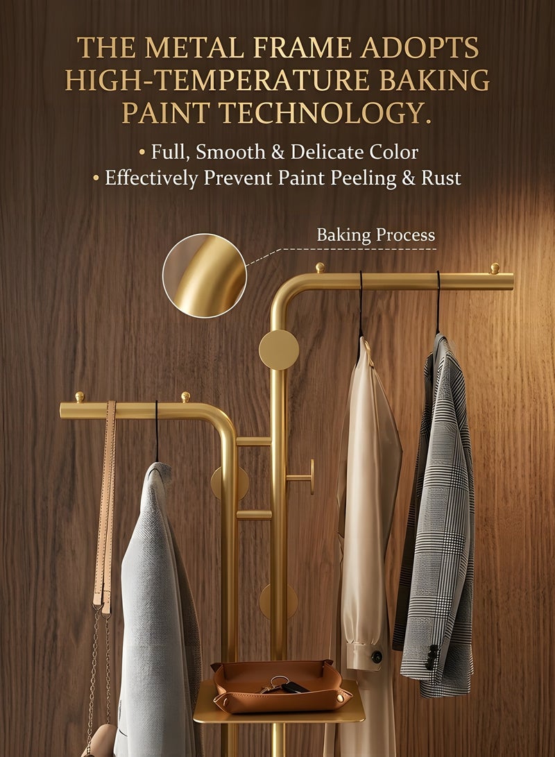 بيوينتي حامل ملابس جميل، منстой مستقل متين ومستقر، حامل مدخل مع قاعدة من الرخام الطبيعي، شجرة معدنية للملابس مع خطافات مناسبة لتعليق الملابس والأحذية والأحزمة في المنازل الحديثة - Image 3