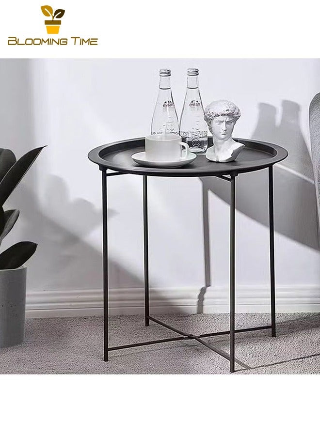 BLOOMING TIME Small Coffee Table Sofa Side Table Creative Foldable Side Table Simple Bedside Small Round Table Wrought Iron Coffee Table Balcony - Image 1