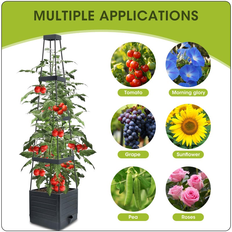 MQFORU Raised Garden Bed, 57" Tomato Planter with Trellis, Tomato Cages for Climbing Vegetables Plant, Self Watering Tomato Support Box for Garden Pots, Use for Patios Greenhouse Indoor Outdoorï¼ˆ1Pcï¼‰ - Image 4