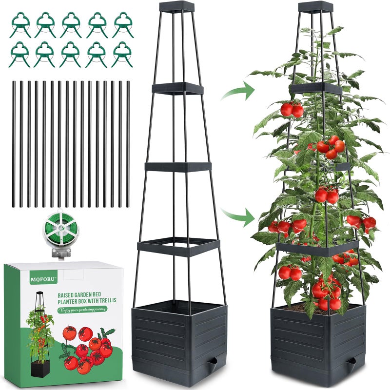 MQFORU Raised Garden Bed, 57" Tomato Planter with Trellis, Tomato Cages for Climbing Vegetables Plant, Self Watering Tomato Support Box for Garden Pots, Use for Patios Greenhouse Indoor Outdoorï¼ˆ1Pcï¼‰ - Image 1