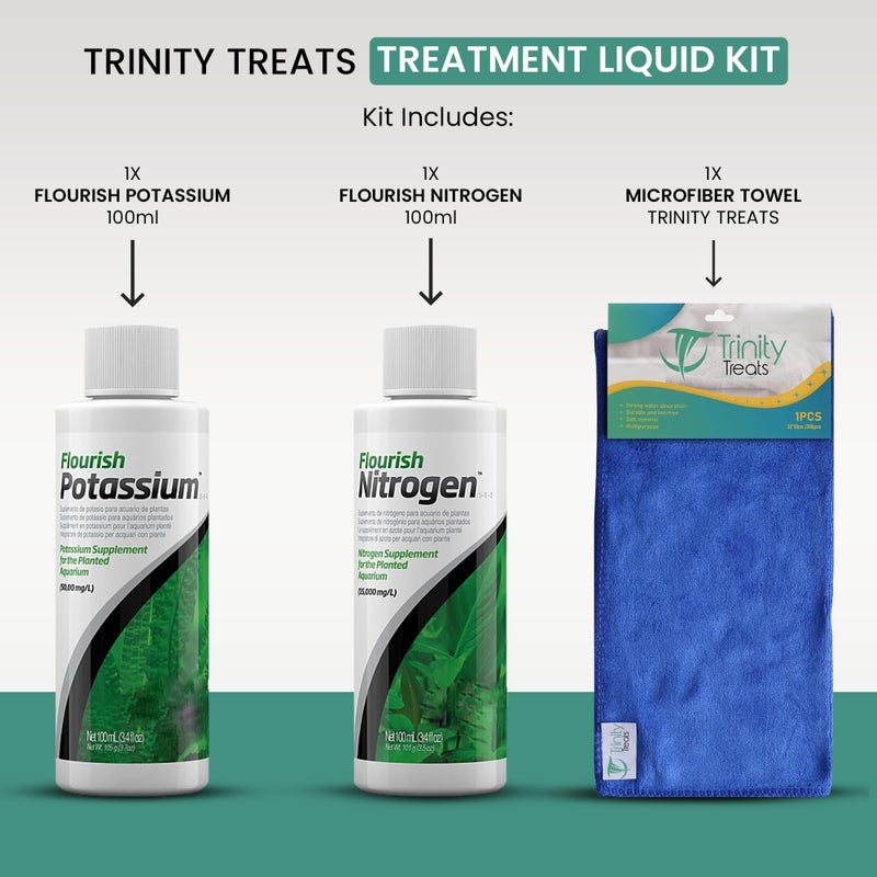 Trinity Treats Flourish Potassium 100ML Flourish Nitrogen 100 ML Supplement for The Planted Aquarium, Including Trinity Treats Microfiber Cleaning Cloth (Flourish Potassium, Flourish Nitrogen) - Image 2