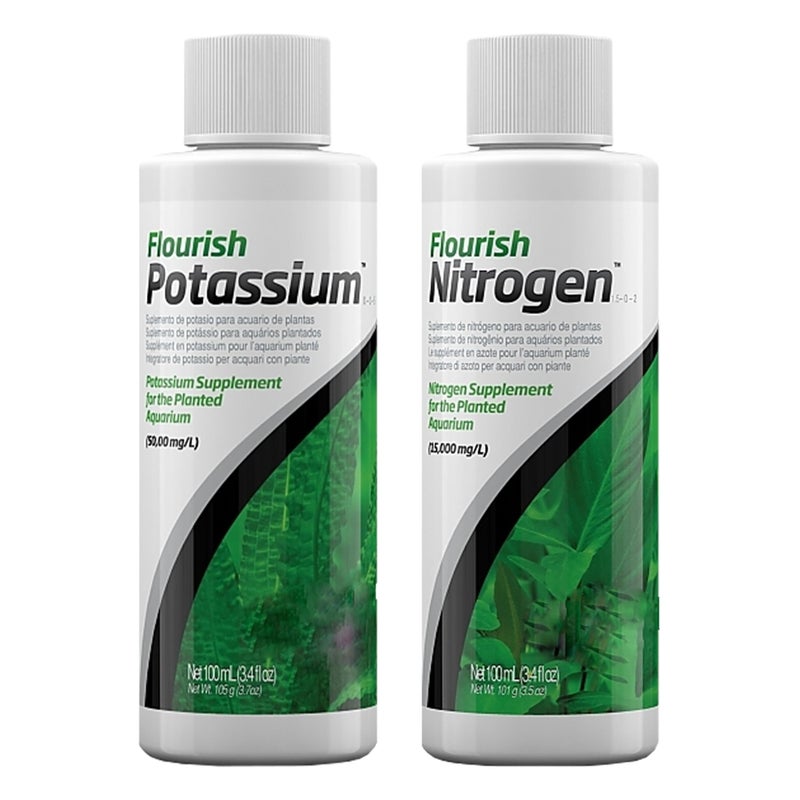Trinity Treats Flourish Potassium 100ML Flourish Nitrogen 100 ML Supplement for The Planted Aquarium, Including Trinity Treats Microfiber Cleaning Cloth (Flourish Potassium, Flourish Nitrogen) - Image 1