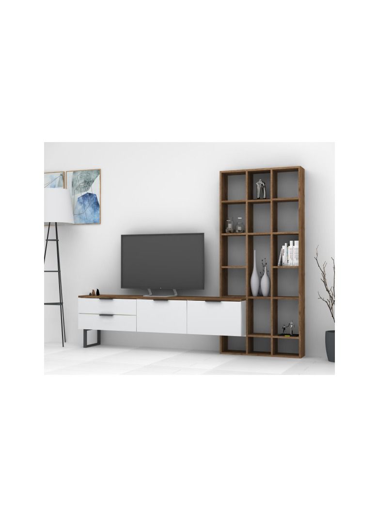 sahaba طاولة تلفاز سوفت لاين لون الجوز/الأبيض - Image 3