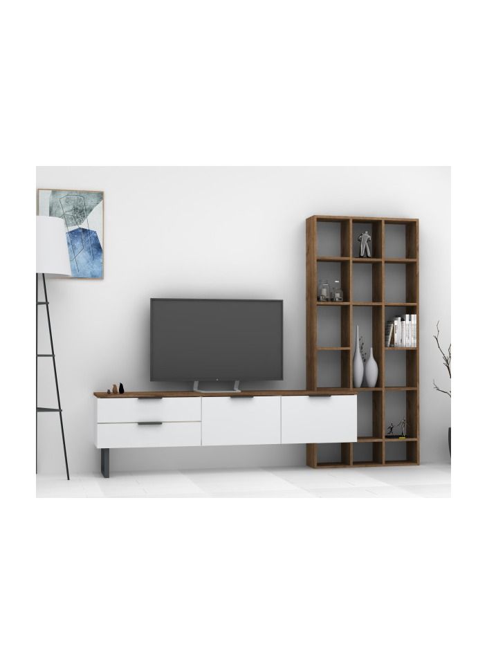 sahaba طاولة تلفاز سوفت لاين لون الجوز/الأبيض - Image 1