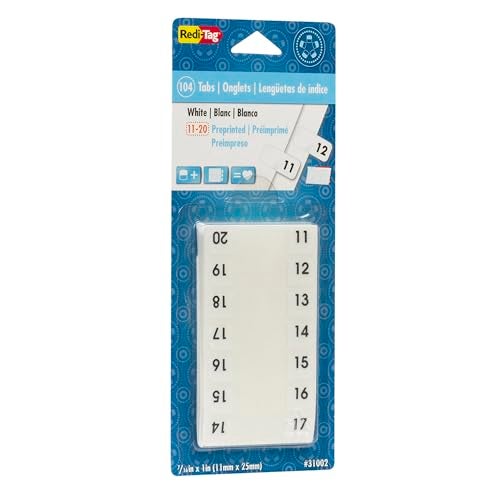 Redi-Tag Numbered Tabs, 11-20 Pre-Printed Divider Tabs, Permanent Adhesive Index Labels, 7/16" x 1", 104 Tabs Per Pack, (B31002) - Image 2