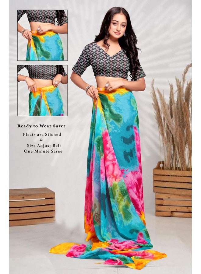 Women's Ready to Wear Sari for girls Soft Georgette 1 Minute Pre Pleated Draped Women Saree Alia Print Sadi (Multi Color) - Image 2