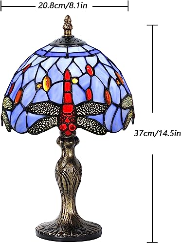 MIAOKE Stained Glass Table LampStained Glass Crystal Bead Style Table Light Handmade Desk Bedside Night Light Antique Art Craft Gifts Lover Living Room Bedroom BookcaseBlue Dragonfly - Image 3