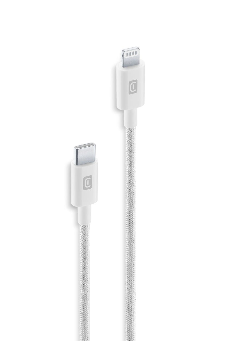 Cellularline USB-C to Lightning Braided Cable 1.5M, Fast Charging & Data Sync Cable for iPhone & iPad, Durable Nylon Cable, Long Length – White - Image 1