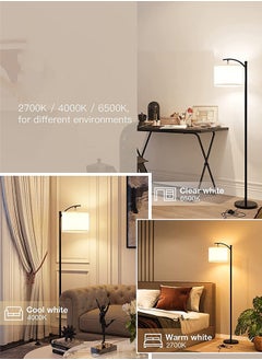 Glanfen Modern Retro Atmosphere Standing Floor Lamp LED Three-Color Adjustable Hanging Linen Lampshade  - Image 5