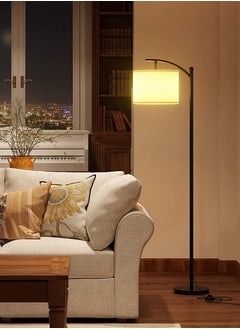 Glanfen Modern Retro Atmosphere Standing Floor Lamp LED Three-Color Adjustable Hanging Linen Lampshade  - Image 3
