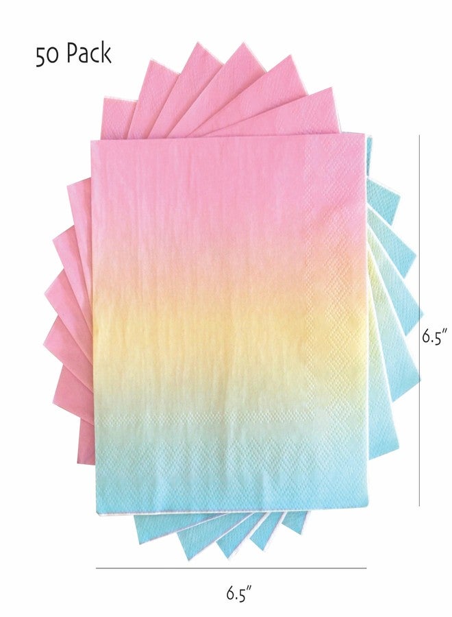 Partay Shenanigans Party Paper Napkins - 50 Pack Pastel Birthday Disposable Paper Napkins with on Pink Yellow Blue Ombre Gradient for Cocktail Party Supplies - 6.5" x 6.5" inches (Any Occasion) - Image 2