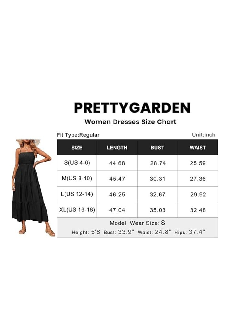 Women's Summer Maxi Dress Casual Boho Sleeveless Spaghetti Strap Smocked Tiered Long Beach Sun Dresses  - Image 2