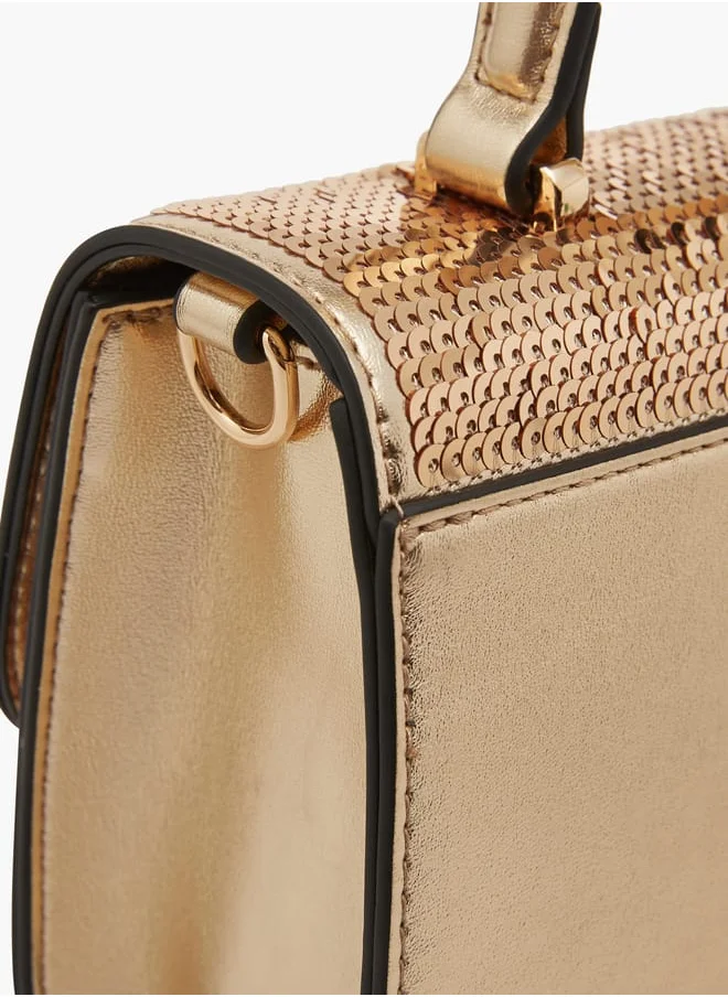 Celeste Women Embellished Satchel Bag with Button Closure and Chain Strap