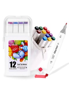 FATI ACCESSORIES FATI Double Tipped Marker Pens Permanent Art Highlighter Pen Sketch Markers for Drawing Coloring Painting Card Making Underlining (12)  - Image 1