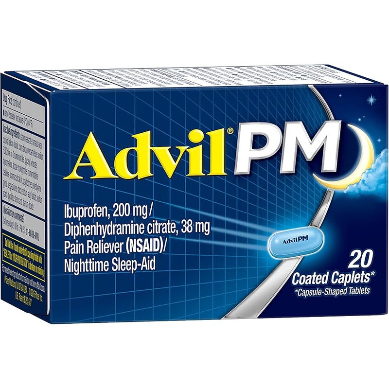 Advil PM (20 Count) Pain Reliever/Nighttime Sleep Aid Coated Caplet, 200mg Ibuprofen, 38mg Diphenhydramine - Image 1