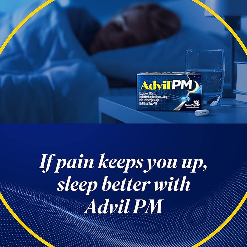 Advil PM (20 Count) Pain Reliever/Nighttime Sleep Aid Coated Caplet, 200mg Ibuprofen, 38mg Diphenhydramine - Image 2