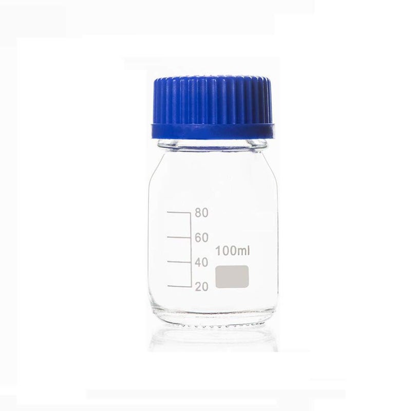 NATUWORLD 100ml/3.4oz Empty Thick Glass Graduated Reagent Bottle with Blue Screw Cap Laboratory Chemical Agent Bottle Liquid Storage Containers Jar Pot