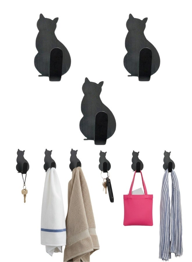 Set of 3 Adhesive Stainless Steel Wall Hooks – Cute Cat Tail Design Self-Adhesive Hooks – No-Drill Strong Sticky Hooks for Towels, Clothes & Accessories – Space-Saving Wall & Door Hooks for Bathroom, Kitchen, Closet & Office – Black - Image 3