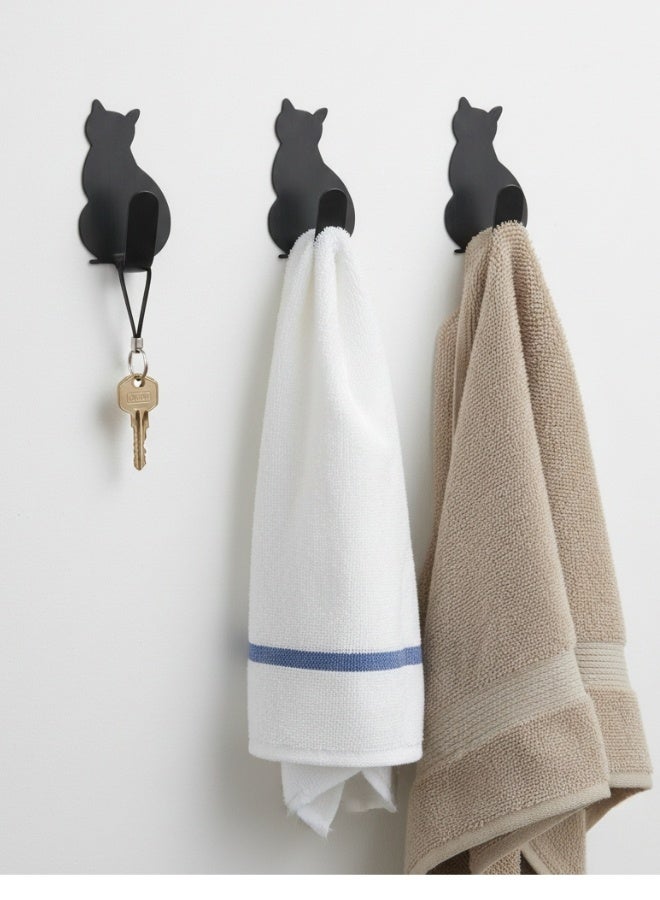 Set of 3 Adhesive Stainless Steel Wall Hooks – Cute Cat Tail Design Self-Adhesive Hooks – No-Drill Strong Sticky Hooks for Towels, Clothes & Accessories – Space-Saving Wall & Door Hooks for Bathroom, Kitchen, Closet & Office – Black - Image 4
