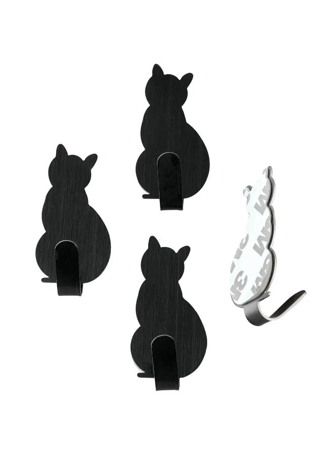 Set of 3 Adhesive Stainless Steel Wall Hooks – Cute Cat Tail Design Self-Adhesive Hooks – No-Drill Strong Sticky Hooks for Towels, Clothes & Accessories – Space-Saving Wall & Door Hooks for Bathroom, Kitchen, Closet & Office – Black - Image 5