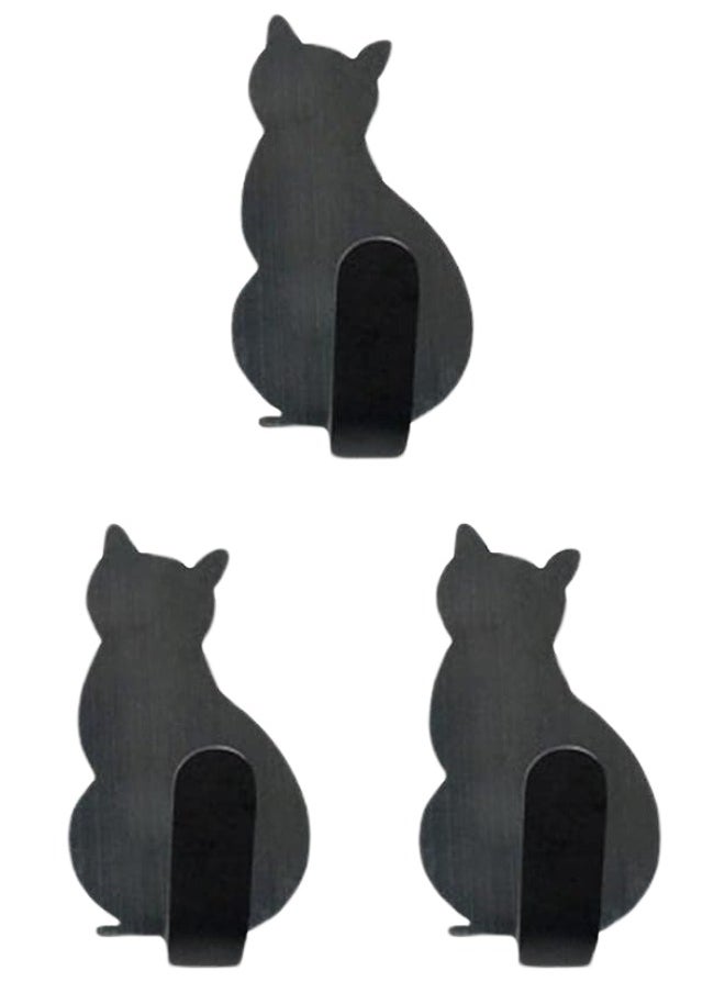 Generic 3 Piece Stainless Steel Adhesive Hook Set - Cat Shape (Black)  - Image 1