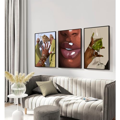 Tanmart Black Girl Wall Art African Woman Canvas Wall Decor American Black Women Wall Art Black Female Pictures Fashion Abstract Poster for Home Bedroom 12x16 Inch Unframed Set of 3 - Image 3