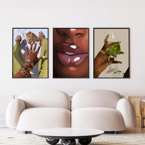 Tanmart Black Girl Wall Art African Woman Canvas Wall Decor American Black Women Wall Art Black Female Pictures Fashion Abstract Poster for Home Bedroom 12x16 Inch Unframed Set of 3 - Image 5