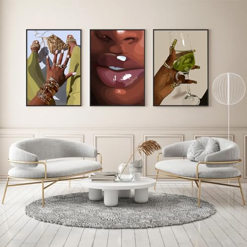Tanmart Black Girl Wall Art African Woman Canvas Wall Decor American Black Women Wall Art Black Female Pictures Fashion Abstract Poster for Home Bedroom 12x16 Inch Unframed Set of 3 - Image 4