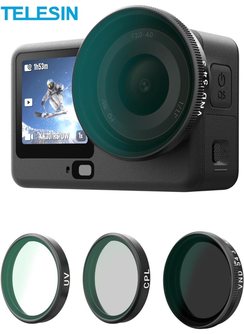 TELESIN Filter Kit for DJI Osmo Action 6 – VND 2–32 Variable ND, CPL UV Lens Filters, Snap-On/HD Optical Glass/Multi-Coated Filters Set, Action 6 Accessories for Travel, Sports & Cinematic Video - Image 1