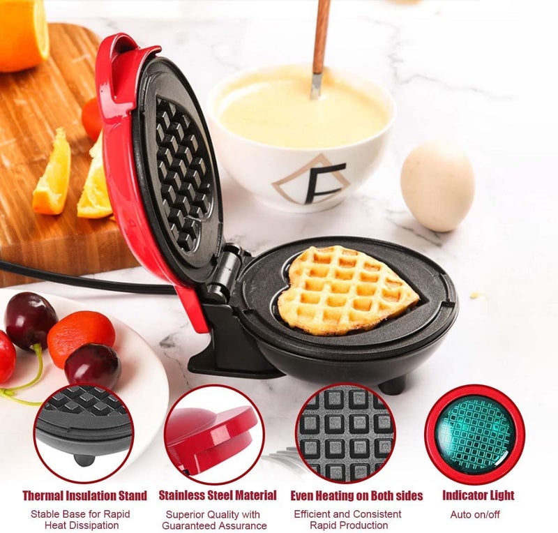 NALACAL جهاز صنع الوافلات NALACAL Mini Waffle Maker، جهاز صنع الوافلات بنظام كهربائي، صينية غير لاصقة مقاس 4 بوصات لصنع الوافلات، آلة صنع البانكيك المحمولة مناسبة للشباب، سهلة التنظيف، مثالية لصنع الوجبات الخفيفة والسندويشات والبيض. - Image 2