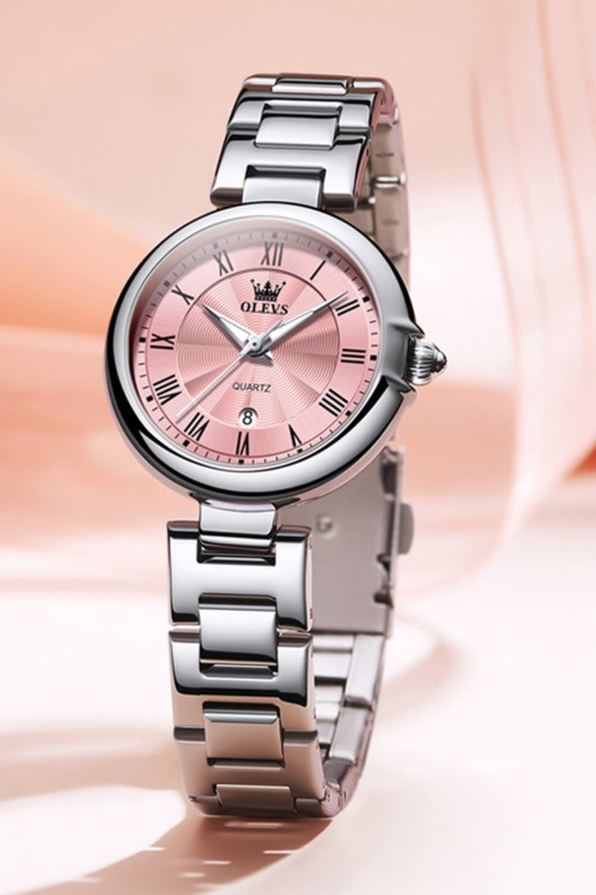 Women's Quartz Watch, Elegant Luxury Design with Diamond Accents, Stainless Steel Strap, Waterproof with Calendar Function