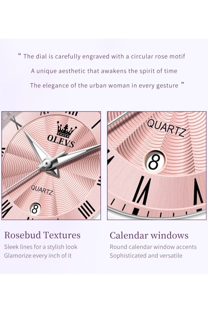 ساعة كوارتز نسائية بتصميم فاخر أنيق، مرصعة بالكريستال، بسوار من الفولاذ المقاوم للصدأ، مقاومة للماء مع وظيفة التقويم - view 3