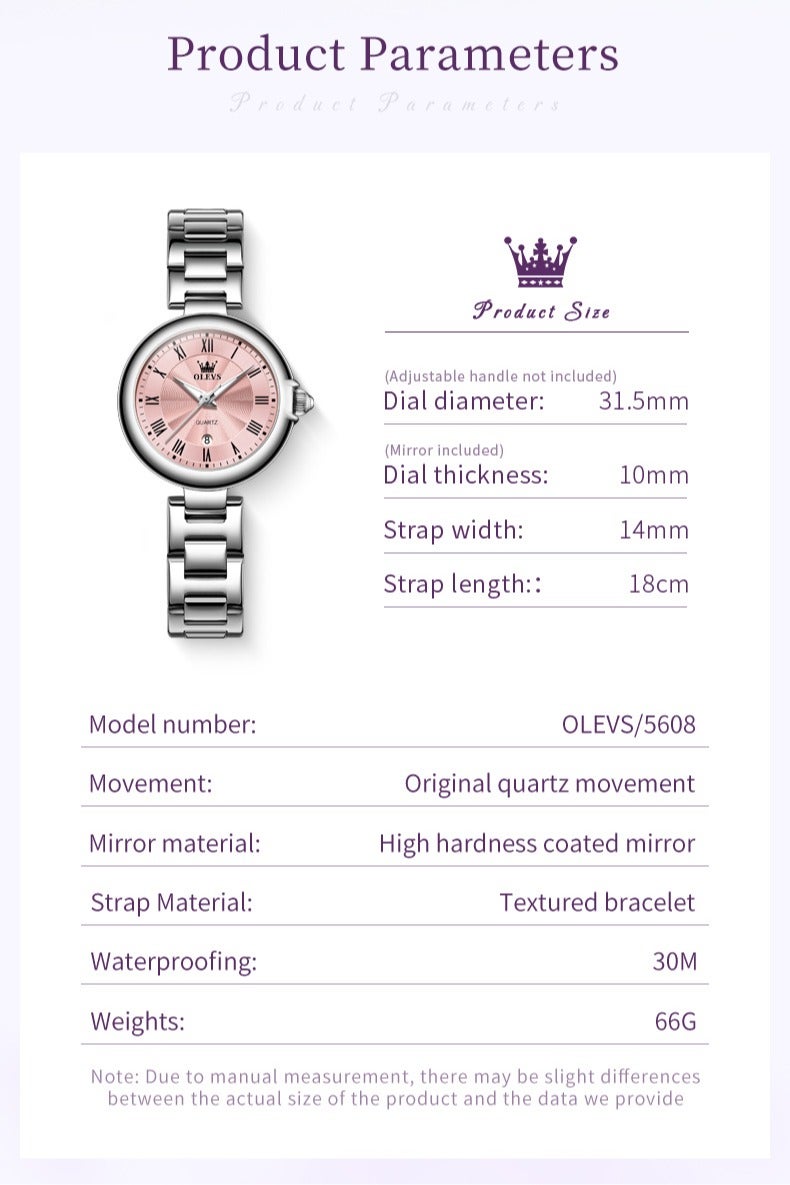 ساعة كوارتز نسائية بتصميم فاخر أنيق، مرصعة بالكريستال، بسوار من الفولاذ المقاوم للصدأ، مقاومة للماء مع وظيفة التقويم - view 5