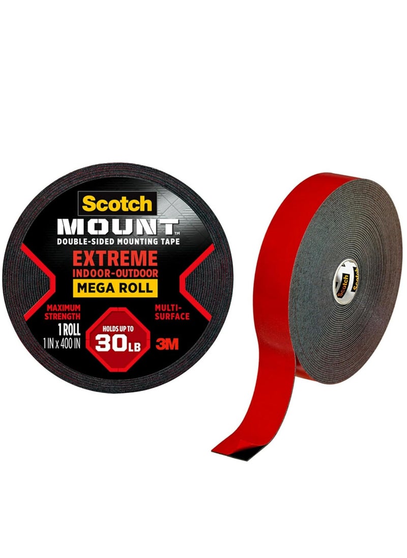 Scotch  - Scotch Mount Extreme Tape Mega Roll 1 in x 400 in. (25.4mm x 10.16m), 1 roll/pack | 1.5 m Holds up 13.6 kg | Black color | Higher Adhesion | Multi-Surface | No Tools | Double Sided Adhesive Tape - Image 1