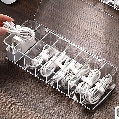 GadgetBite Data Cable Organizer Box for Wire Management,Transparent Box with 8 Compartment and 10 Cable Ties, Storage Organiser for Office & Home,Cable Management Solution - Image 1
