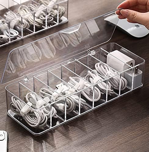 GadgetBite Data Cable Organizer Box for Wire Management,Transparent Box with 8 Compartment and 10 Cable Ties, Storage Organiser for Office & Home,Cable Management Solution - Image 2