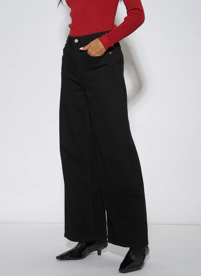 Gini London  Black Mid Rise Wide Leg Jeans for Women | Best Price UAE