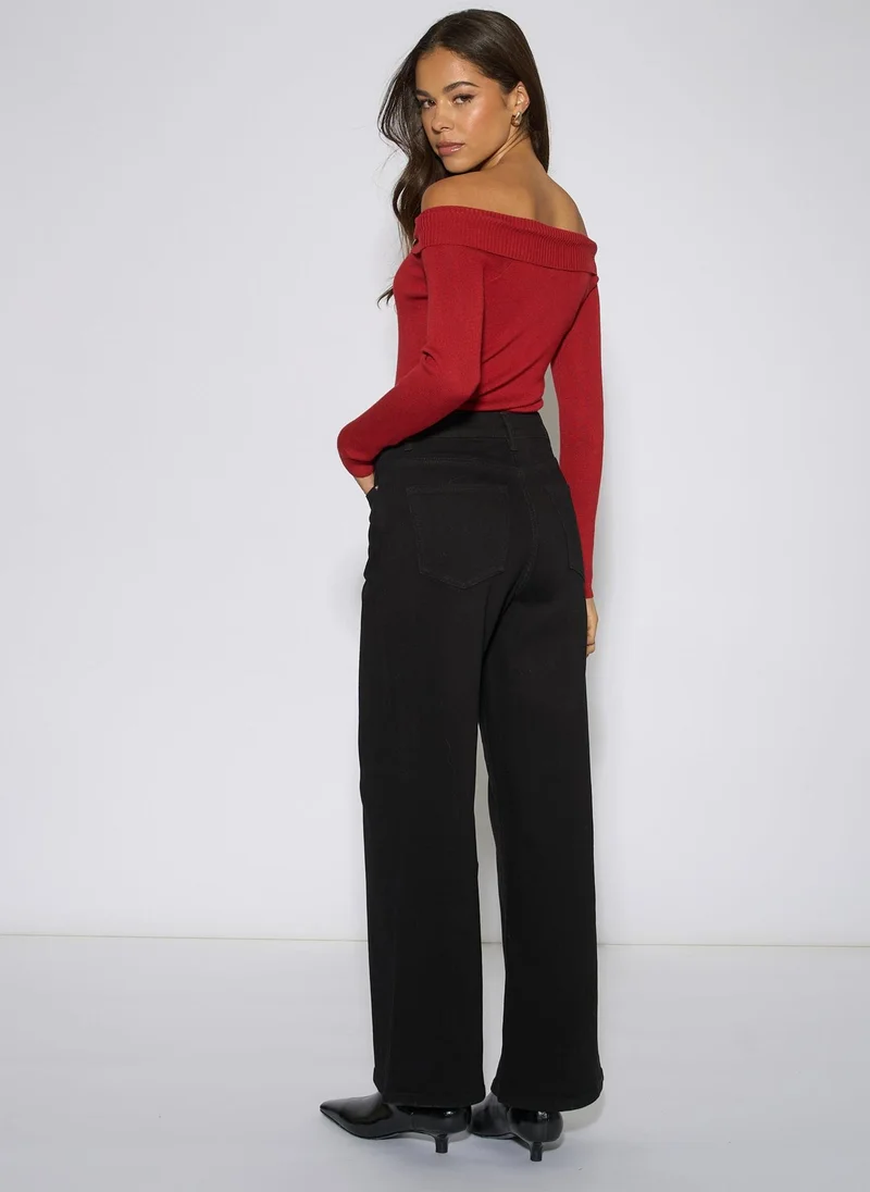 Gini London  Black Mid Rise Wide Leg Jeans for Women | Best Price UAE