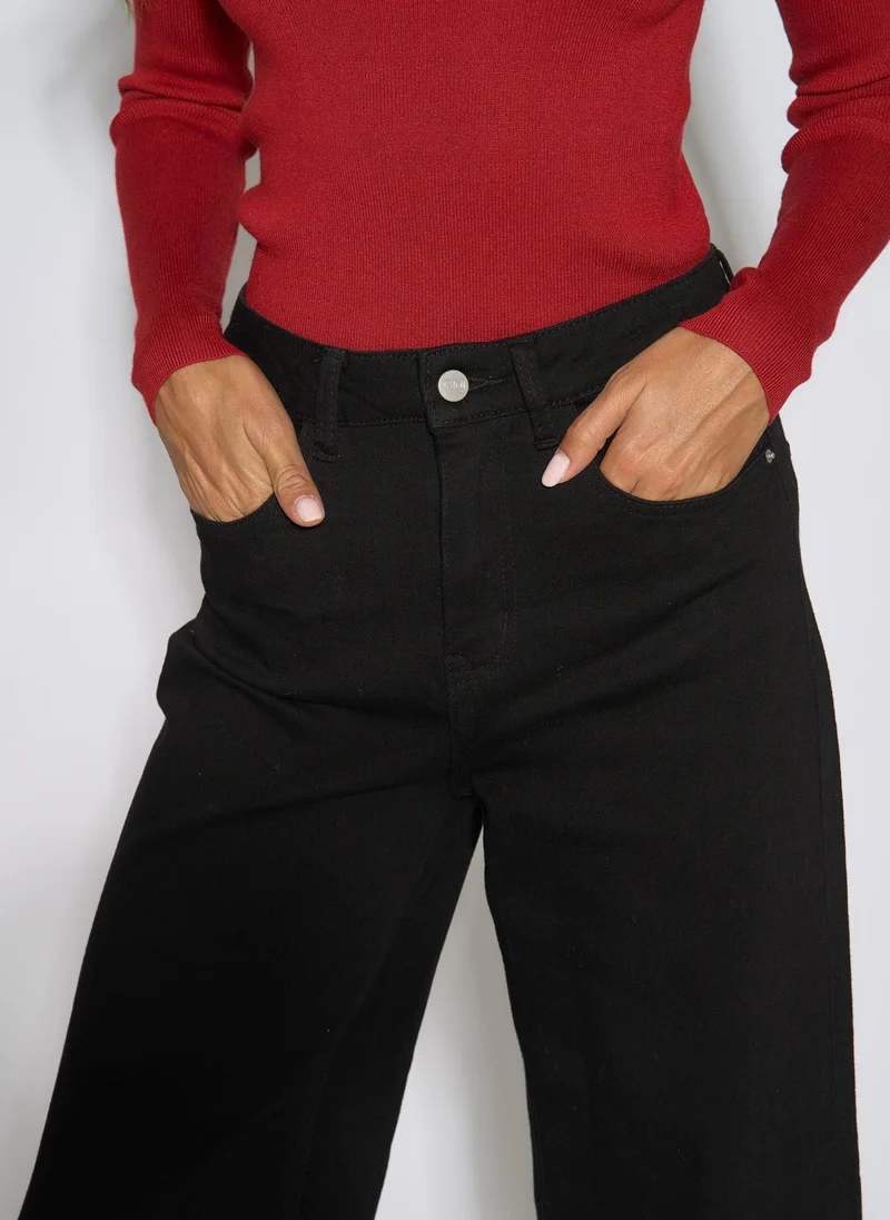 Gini London  Black Mid Rise Wide Leg Jeans for Women | Best Price UAE