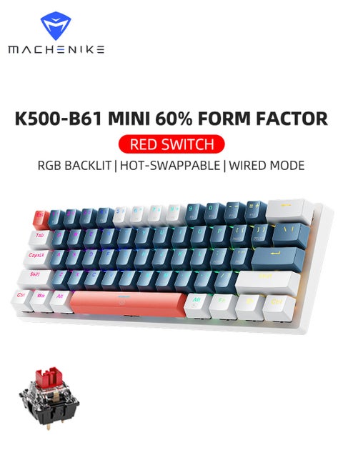 61 Keys Wired Gaming Keyboard Mini Mechanical Keyboard Hot-Swappable With Red Switch RGB