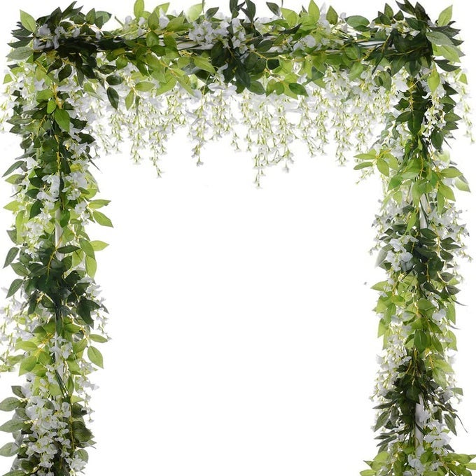 5PACK WISTERIA GARLAND FLOWER GARLAND ARTIFICIAL FLOWERS WISTERIA VINES FAKE IVY FLOWERS TOTAL 33FT WHITE