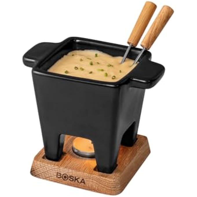 BOSKA Fondue Set Nero  Tapas Mini Fondue Set On Tea Light  300 Ml Volume For 175 Gr Melted Cheese  Inc Fondue Forks  Microwave And Dishwasher Safe - Image 1