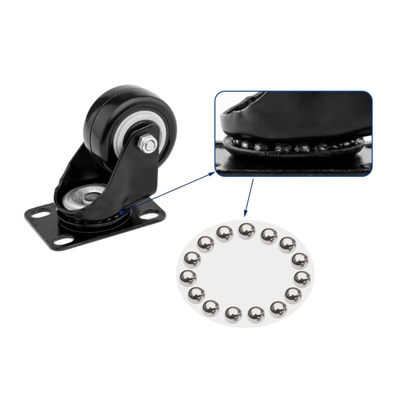 Bosney 4 PCS 15 inch Heavy Duty Caster Wheels Polyurethane PU Rubber Swivel Casters with Top Plate Strong Bearing Total 400lb Quite Mute NonMarking Locking Stem Casters Black 15 - Image 4